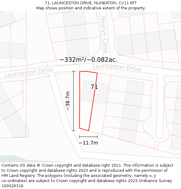 71, LAUNCESTON DRIVE, NUNEATON, CV11 6FT: Plot and title map