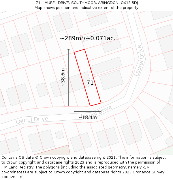 71, LAUREL DRIVE, SOUTHMOOR, ABINGDON, OX13 5DJ: Plot and title map