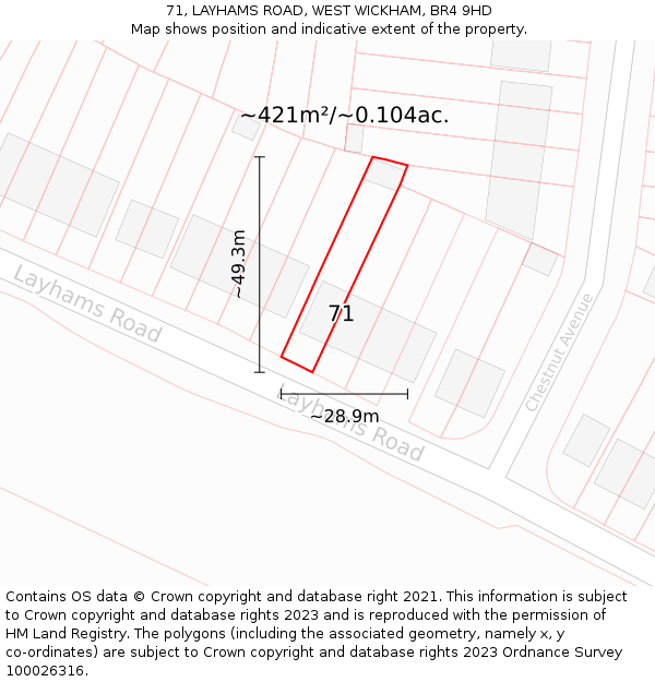 71, LAYHAMS ROAD, WEST WICKHAM, BR4 9HD: Plot and title map