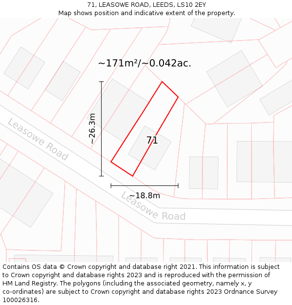 71, LEASOWE ROAD, LEEDS, LS10 2EY: Plot and title map