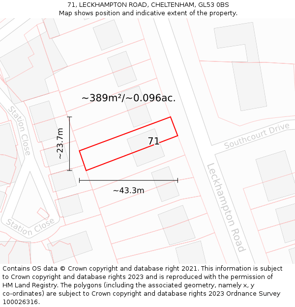 71, LECKHAMPTON ROAD, CHELTENHAM, GL53 0BS: Plot and title map