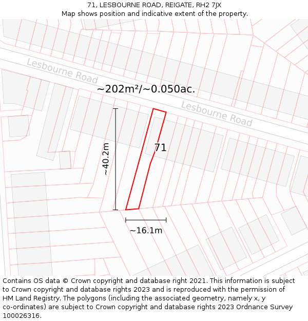 71, LESBOURNE ROAD, REIGATE, RH2 7JX: Plot and title map