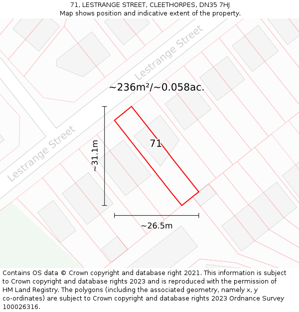 71, LESTRANGE STREET, CLEETHORPES, DN35 7HJ: Plot and title map
