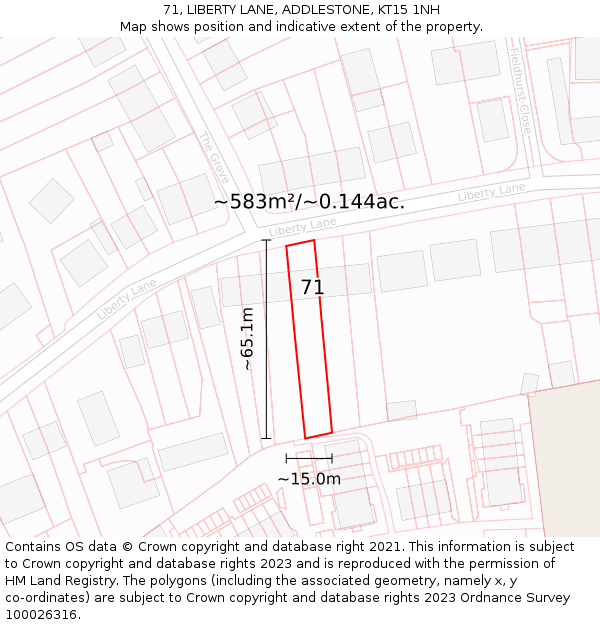 71, LIBERTY LANE, ADDLESTONE, KT15 1NH: Plot and title map