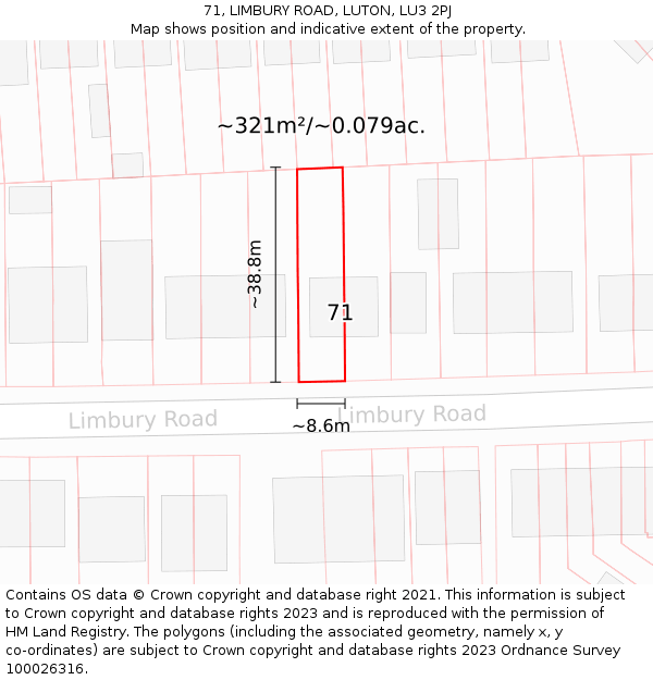 71, LIMBURY ROAD, LUTON, LU3 2PJ: Plot and title map