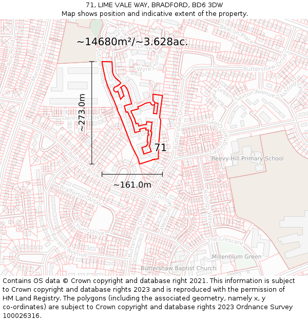 71, LIME VALE WAY, BRADFORD, BD6 3DW: Plot and title map