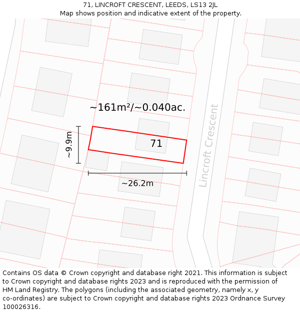 71, LINCROFT CRESCENT, LEEDS, LS13 2JL: Plot and title map