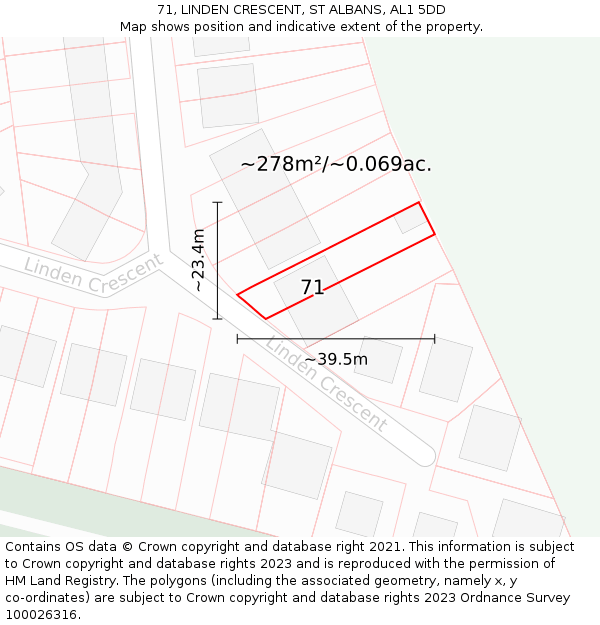 71, LINDEN CRESCENT, ST ALBANS, AL1 5DD: Plot and title map