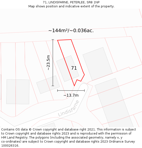 71, LINDISFARNE, PETERLEE, SR8 1NP: Plot and title map