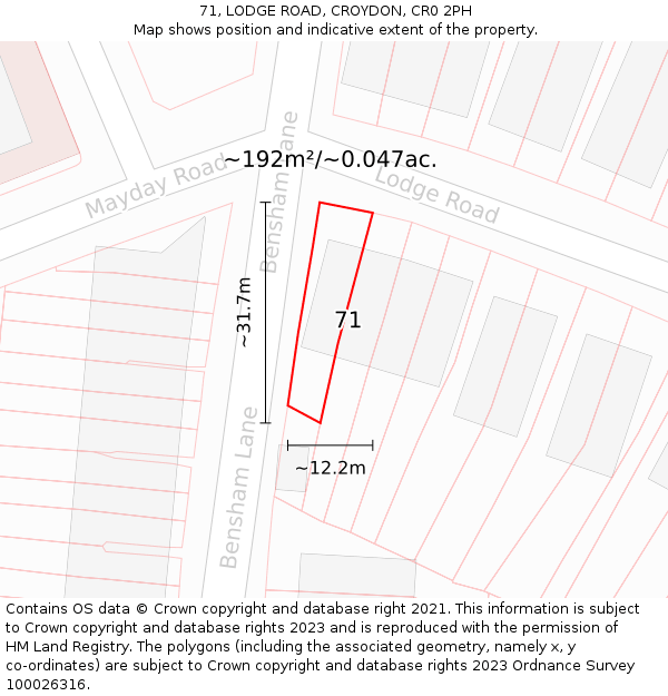 71, LODGE ROAD, CROYDON, CR0 2PH: Plot and title map