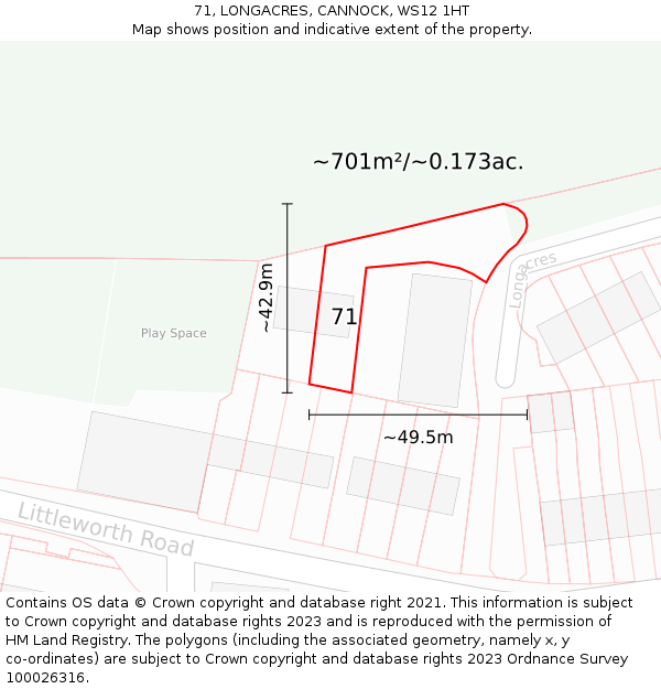 71, LONGACRES, CANNOCK, WS12 1HT: Plot and title map