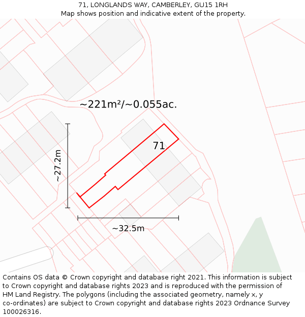 71, LONGLANDS WAY, CAMBERLEY, GU15 1RH: Plot and title map