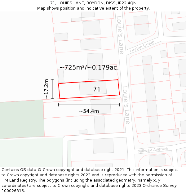71, LOUIES LANE, ROYDON, DISS, IP22 4QN: Plot and title map