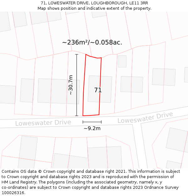 71, LOWESWATER DRIVE, LOUGHBOROUGH, LE11 3RR: Plot and title map