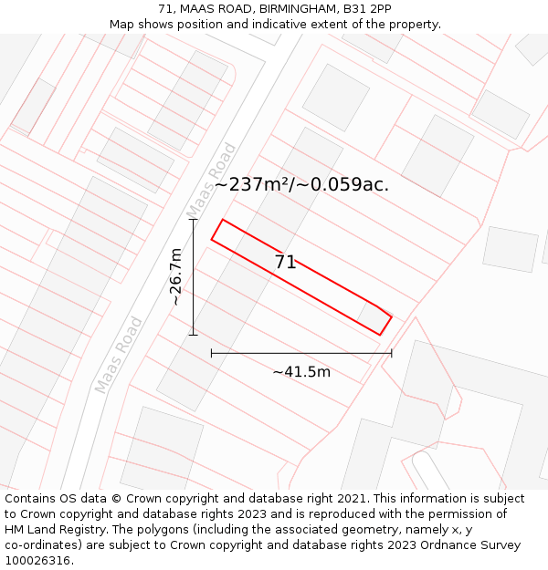 71, MAAS ROAD, BIRMINGHAM, B31 2PP: Plot and title map