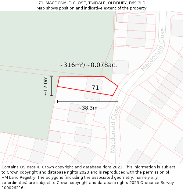 71, MACDONALD CLOSE, TIVIDALE, OLDBURY, B69 3LD: Plot and title map