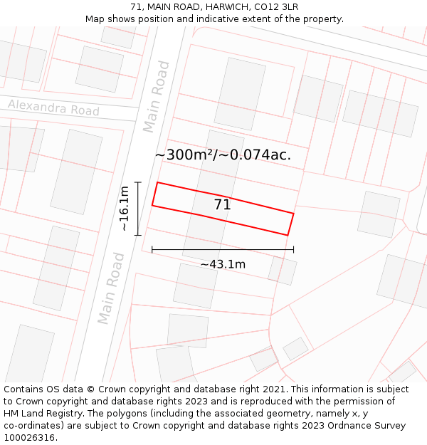71, MAIN ROAD, HARWICH, CO12 3LR: Plot and title map