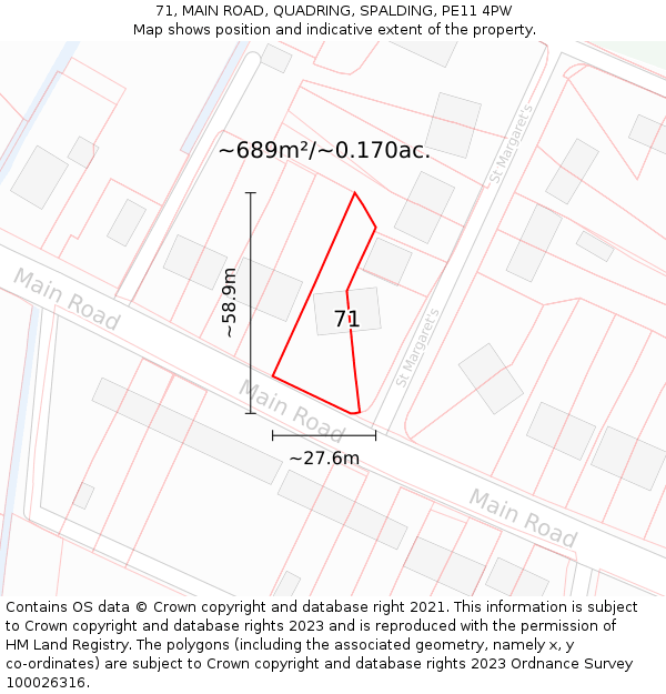 71, MAIN ROAD, QUADRING, SPALDING, PE11 4PW: Plot and title map