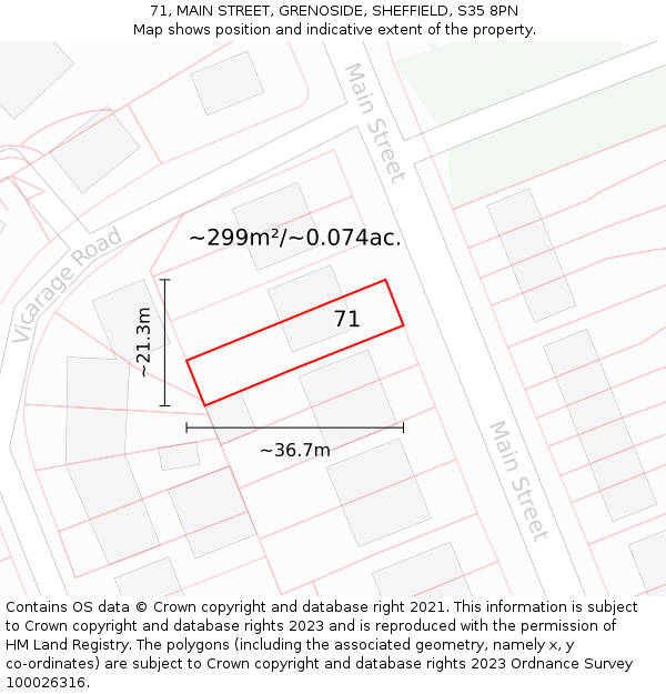 71, MAIN STREET, GRENOSIDE, SHEFFIELD, S35 8PN: Plot and title map