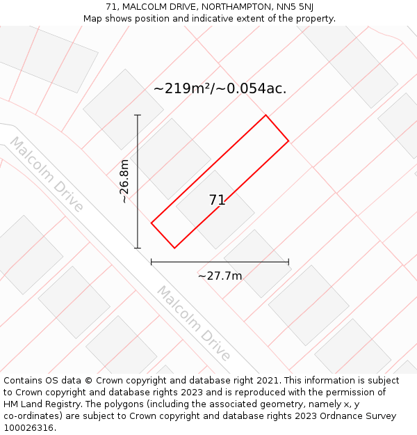 71, MALCOLM DRIVE, NORTHAMPTON, NN5 5NJ: Plot and title map