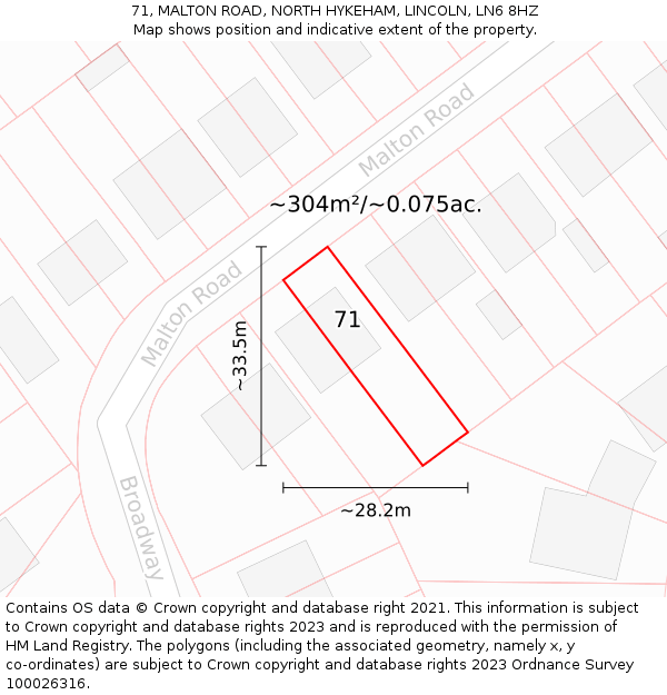 71, MALTON ROAD, NORTH HYKEHAM, LINCOLN, LN6 8HZ: Plot and title map