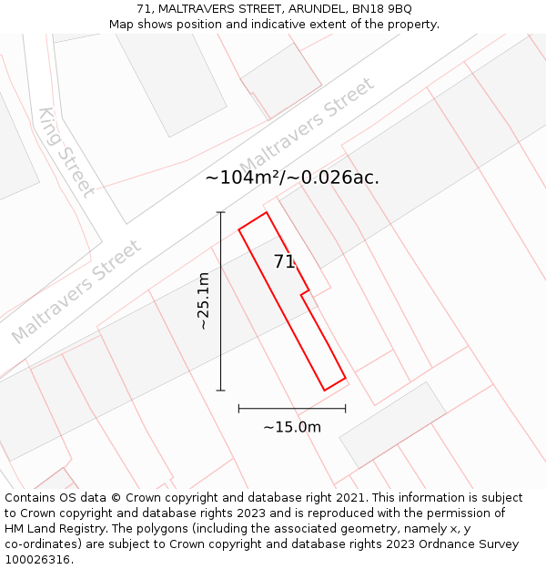 71, MALTRAVERS STREET, ARUNDEL, BN18 9BQ: Plot and title map