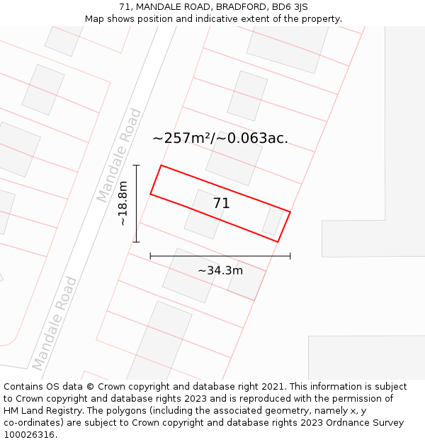71, MANDALE ROAD, BRADFORD, BD6 3JS: Plot and title map