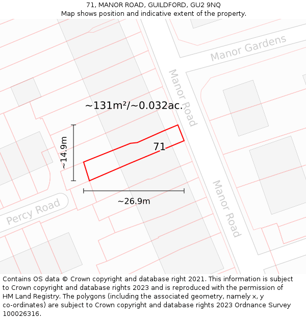 71, MANOR ROAD, GUILDFORD, GU2 9NQ: Plot and title map
