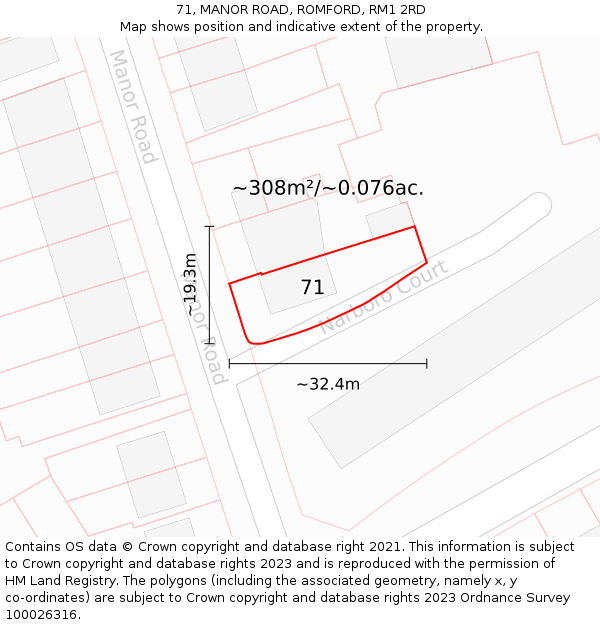 71, MANOR ROAD, ROMFORD, RM1 2RD: Plot and title map