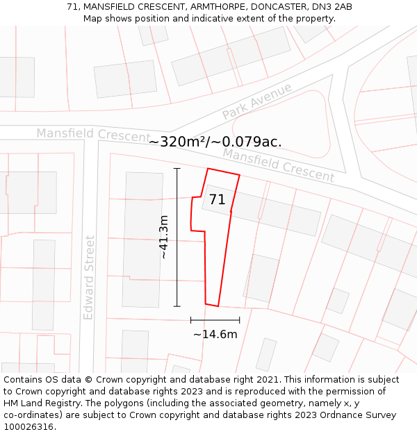 71, MANSFIELD CRESCENT, ARMTHORPE, DONCASTER, DN3 2AB: Plot and title map