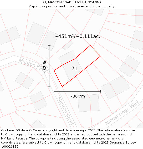 71, MANTON ROAD, HITCHIN, SG4 9NP: Plot and title map