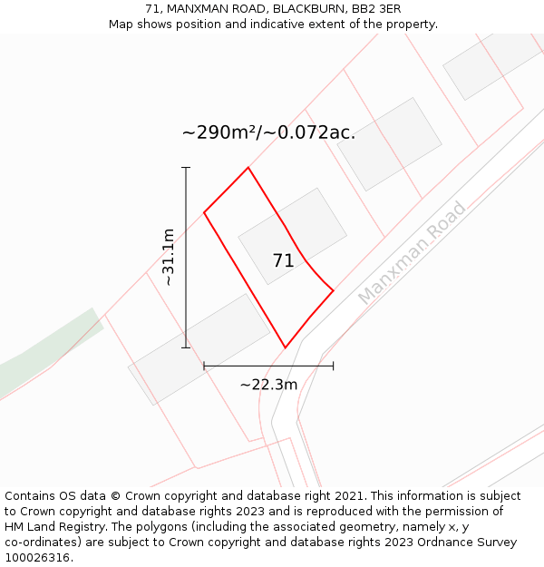 71, MANXMAN ROAD, BLACKBURN, BB2 3ER: Plot and title map