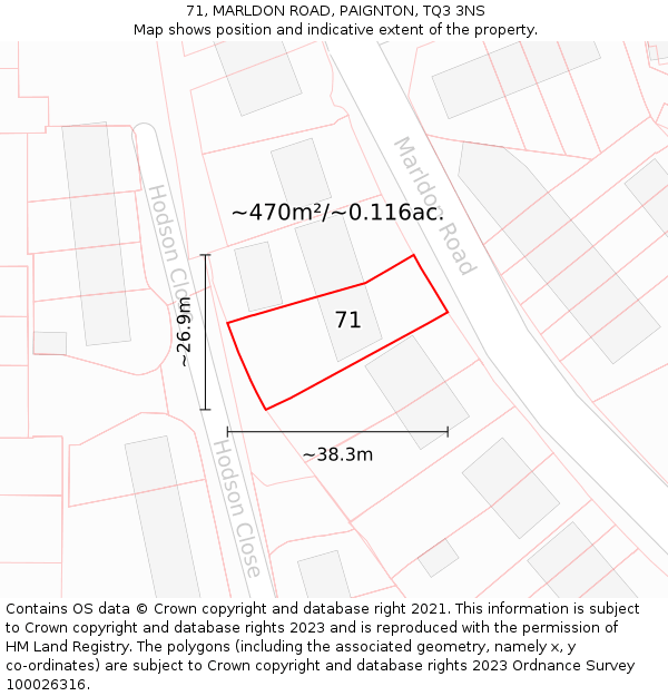 71, MARLDON ROAD, PAIGNTON, TQ3 3NS: Plot and title map