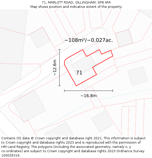 71, MARLOTT ROAD, GILLINGHAM, SP8 4FA: Plot and title map
