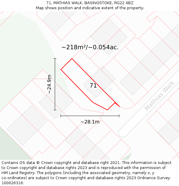 71, MATHIAS WALK, BASINGSTOKE, RG22 4BZ: Plot and title map