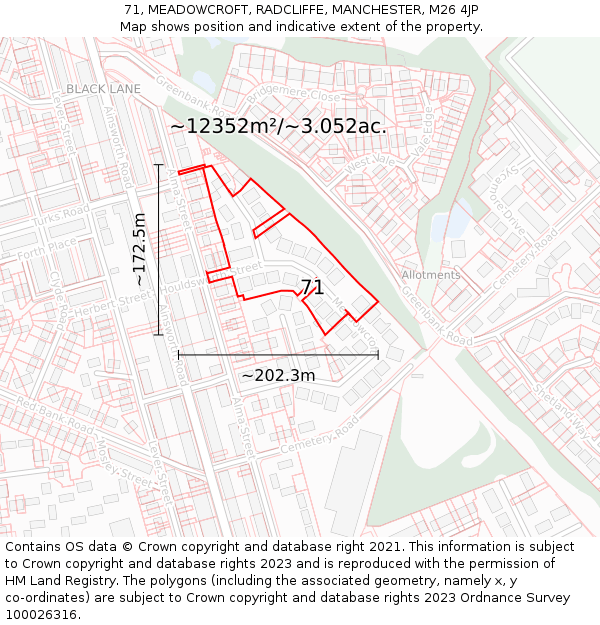 71, MEADOWCROFT, RADCLIFFE, MANCHESTER, M26 4JP: Plot and title map