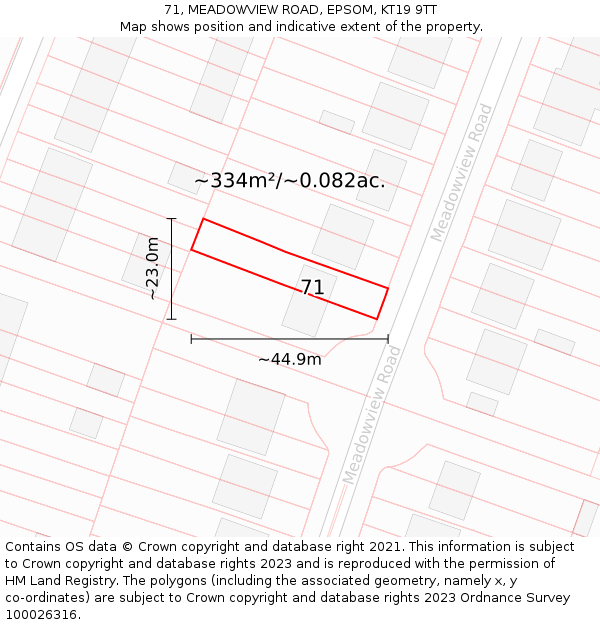 71, MEADOWVIEW ROAD, EPSOM, KT19 9TT: Plot and title map