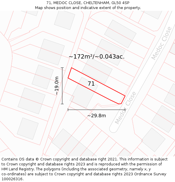 71, MEDOC CLOSE, CHELTENHAM, GL50 4SP: Plot and title map