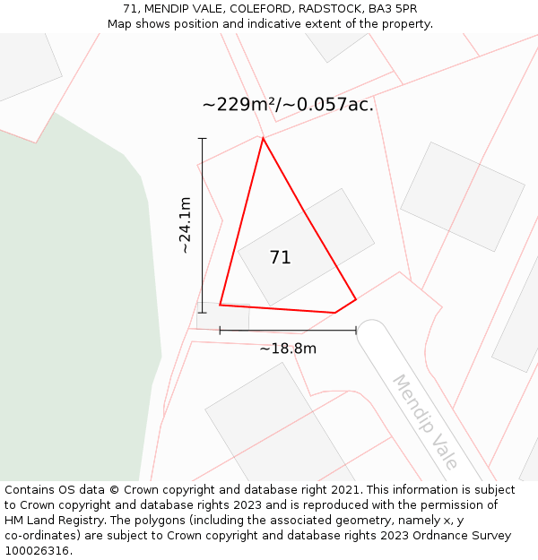 71, MENDIP VALE, COLEFORD, RADSTOCK, BA3 5PR: Plot and title map