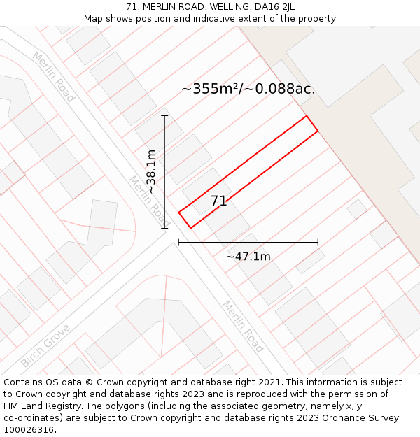 71, MERLIN ROAD, WELLING, DA16 2JL: Plot and title map