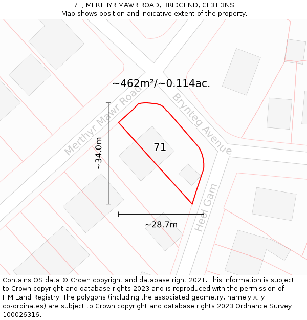 71, MERTHYR MAWR ROAD, BRIDGEND, CF31 3NS: Plot and title map