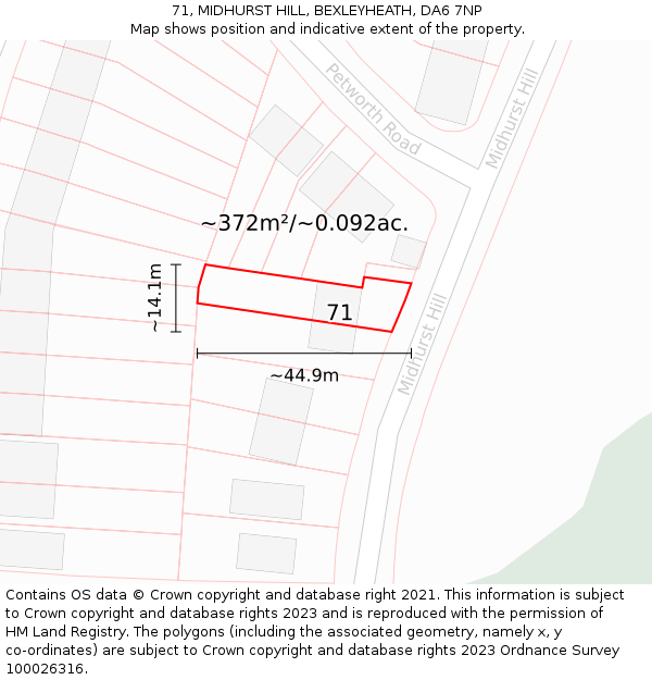 71, MIDHURST HILL, BEXLEYHEATH, DA6 7NP: Plot and title map
