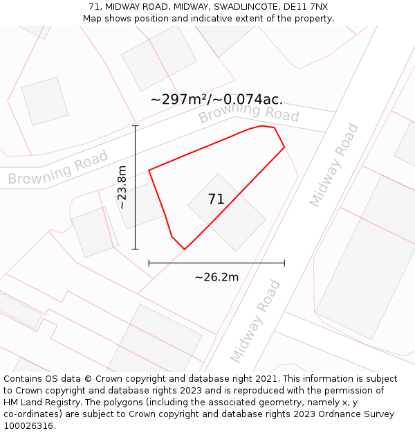 71, MIDWAY ROAD, MIDWAY, SWADLINCOTE, DE11 7NX: Plot and title map