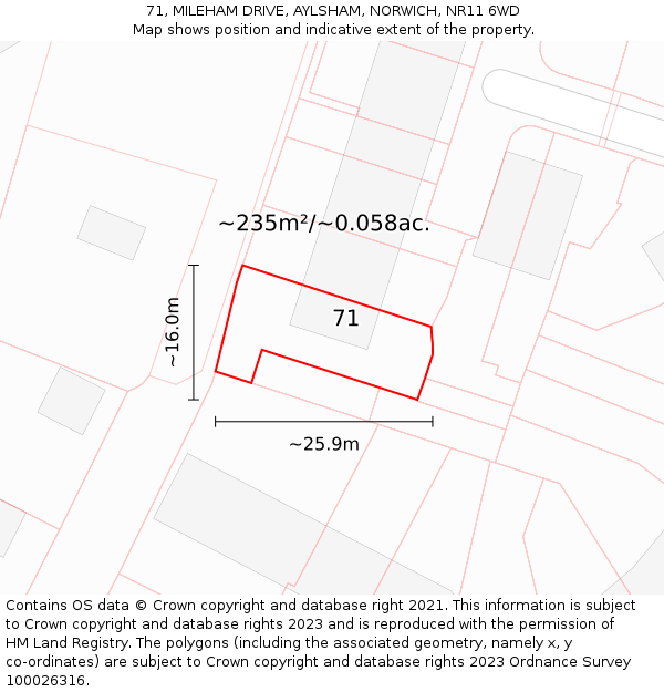 71, MILEHAM DRIVE, AYLSHAM, NORWICH, NR11 6WD: Plot and title map