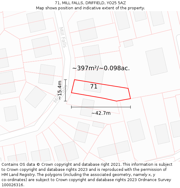71, MILL FALLS, DRIFFIELD, YO25 5AZ: Plot and title map