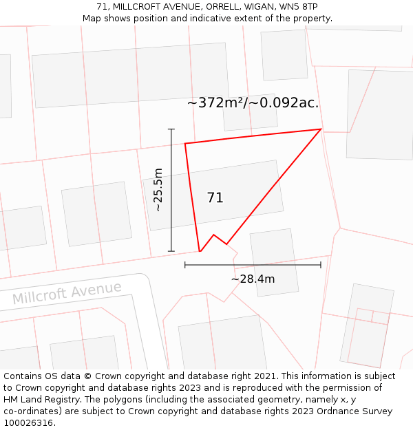 71, MILLCROFT AVENUE, ORRELL, WIGAN, WN5 8TP: Plot and title map