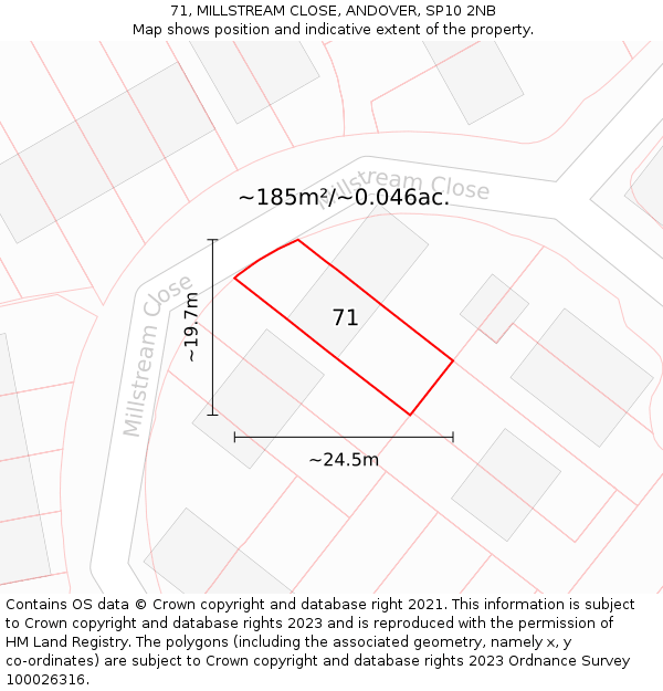 71, MILLSTREAM CLOSE, ANDOVER, SP10 2NB: Plot and title map