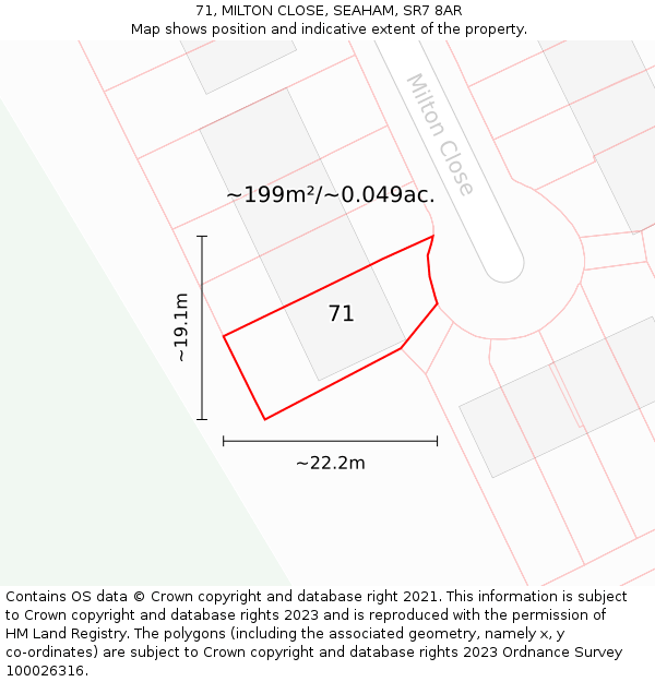 71, MILTON CLOSE, SEAHAM, SR7 8AR: Plot and title map