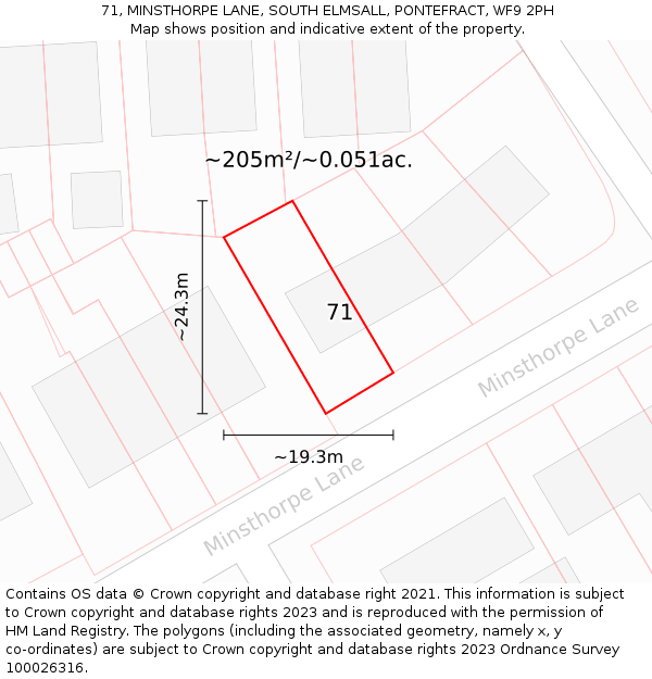 71, MINSTHORPE LANE, SOUTH ELMSALL, PONTEFRACT, WF9 2PH: Plot and title map
