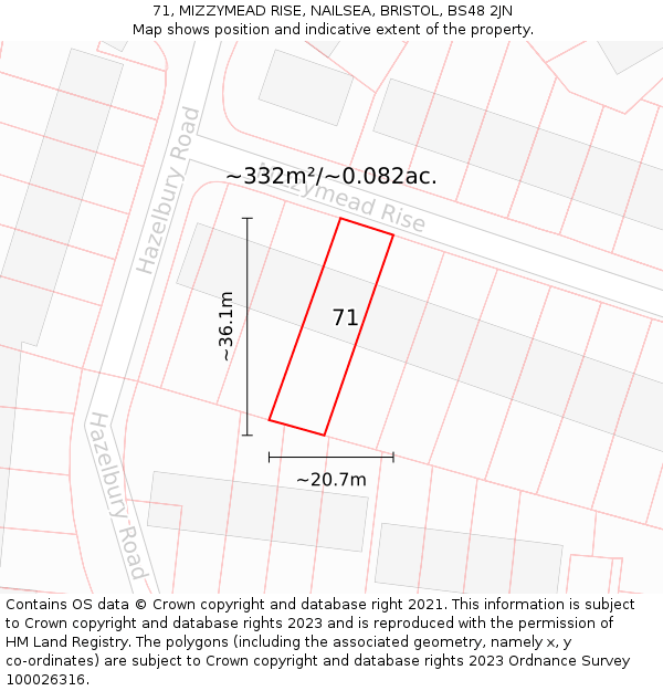 71, MIZZYMEAD RISE, NAILSEA, BRISTOL, BS48 2JN: Plot and title map